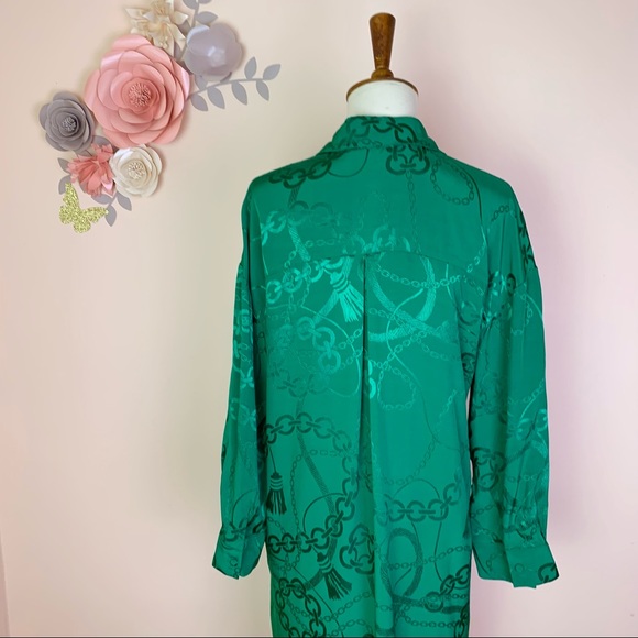 New! KIWE Jaquard Chain Pattern Shirt Dress in Deep Green - Picture 8 of 13